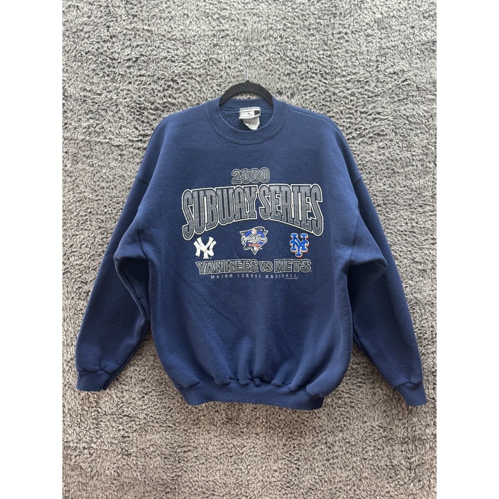 2000 Subway Series Yankees VS Mets MLB Y2K Puma Blue Sweatshirt Size X-Large